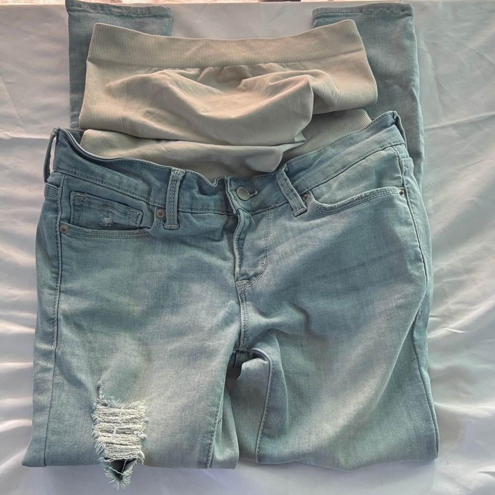BLANQI Light Wash Skinny Maternity Jeans with Rib Waistband